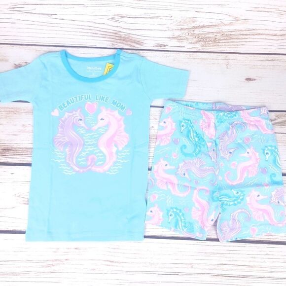 NWT Two Sets of Pajamas Blue Purlpe Mermaid Shoert Sleeve Shorts Size 4T - Picture 2 of 4
